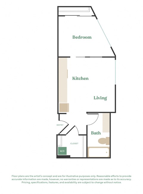 a floor plan of a studio apartment with a bedroom and a living room
